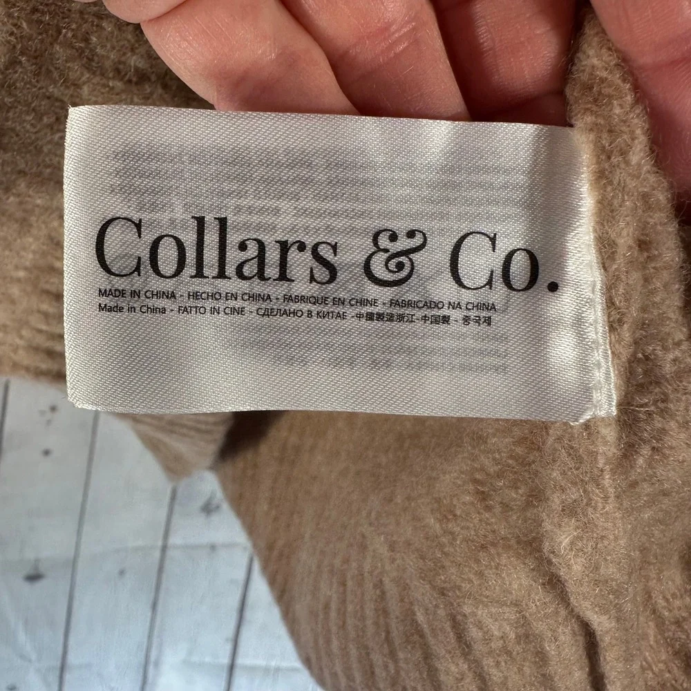 NEW Collars & Co Mens Luxury Wool Blend Mock Neck Button Sweater Tan Medium